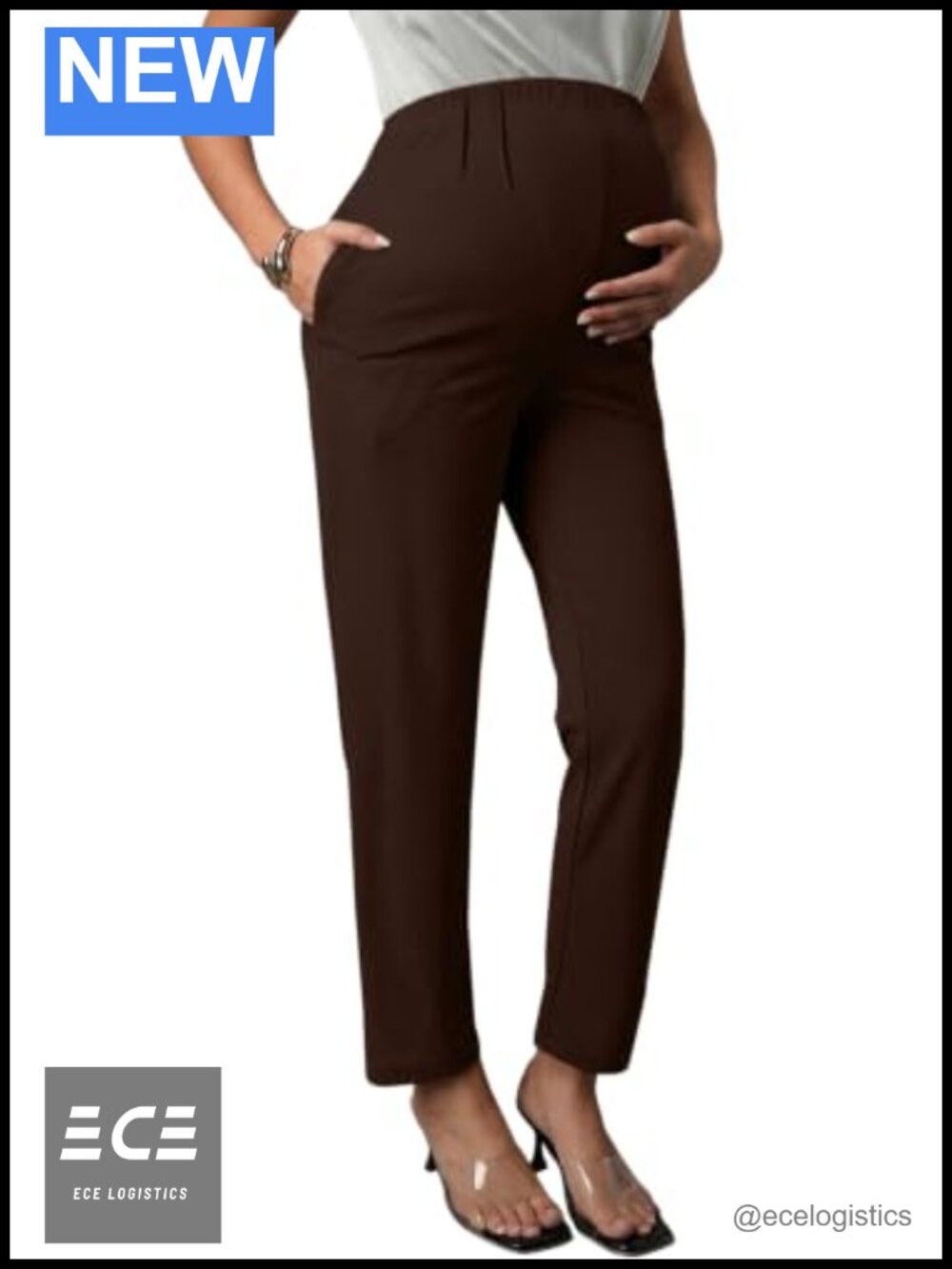 Maternity Work Pants Over Belly Adjustable Straight Leg Office Trousers
